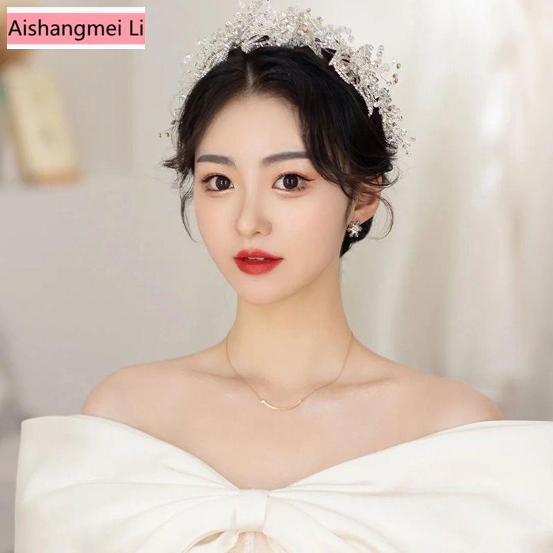 Băng Đô Cài Tóc Đính Hạt Pha Lê Thời Trang Hàn Quốc Cho Cô Dâu