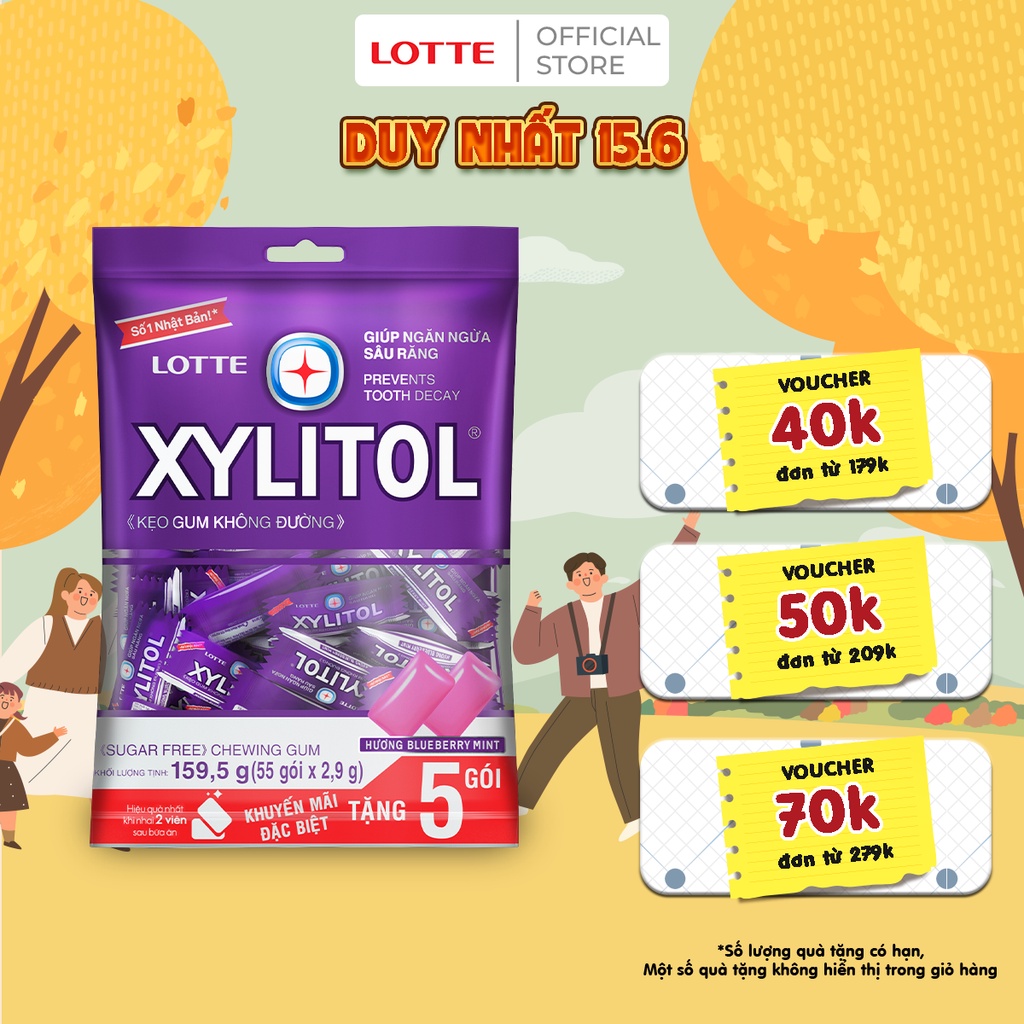 Kẹo Gum không đường Lotte Xylitol - Hương Blueberry Mint 159,5 g
