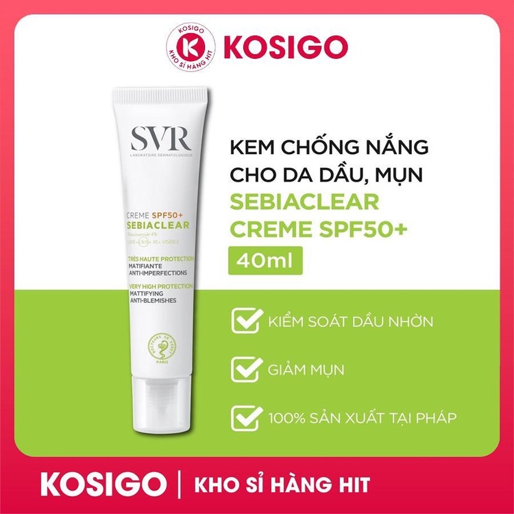 Kem chống nắng và giảm mụn SVR Sebiaclear SPF50+ Creme 40ml chính hãng Pháp