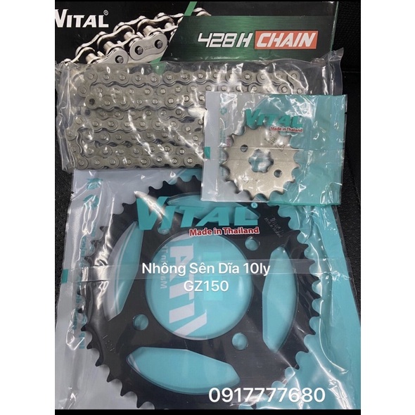 NHÔNG SÊN DĨA 10LY SUZUKI GZ125 HS / GZ150A -Nhông Trước 15T Dĩa Sau 43T 44T SÊN 10LY 428H -Chính Hãng VITAL