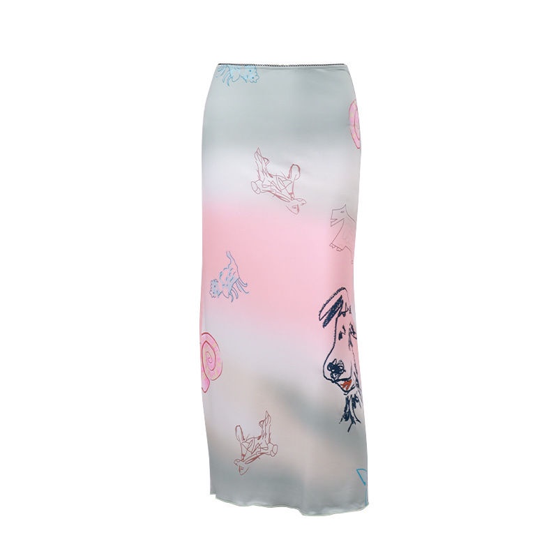 Millennium Chân Váy Dài Ôm Dáng Vừa Vặn Lưng Vừa In Hình Cún Màu Gradient Thời Trang Đường Phố Mùa Hè Dành Cho Bạn Gái