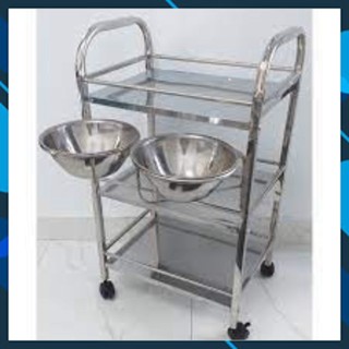 Xe đẩy inox 3 tầng spa có bát nước , xe đẩy inox đựng dụng cụ 3 tầng