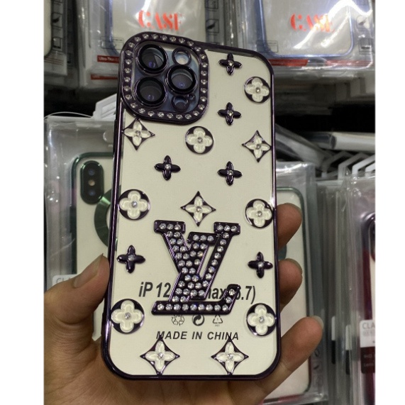 Ốp lưng viền vuông đính đá hoạ tiết LV cho iPhone 7 Plus, 8, X, XS, XS Max, 11, 11 Pro Max siêu đẹp sang trọng
