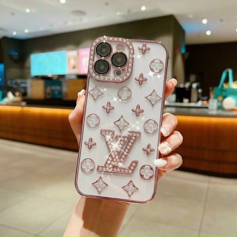 Ốp lưng viền vuông đính đá hoạ tiết LV cho iPhone 7 Plus, 8, X, XS, XS Max, 11, 11 Pro Max siêu đẹp sang trọng