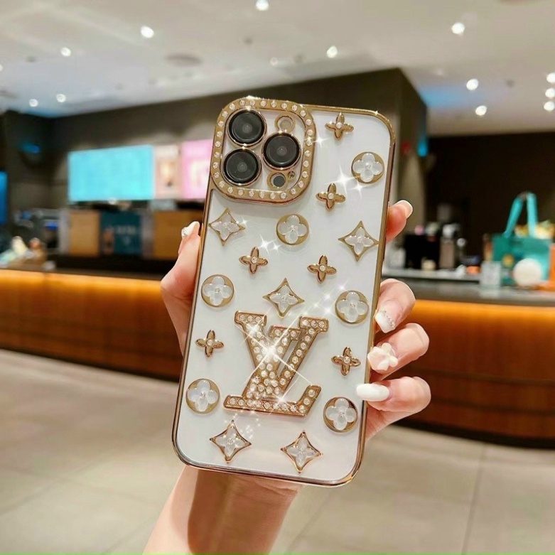 Ốp lưng viền vuông đính đá hoạ tiết LV cho iPhone 7 Plus, 8, X, XS, XS Max, 11, 11 Pro Max siêu đẹp sang trọng