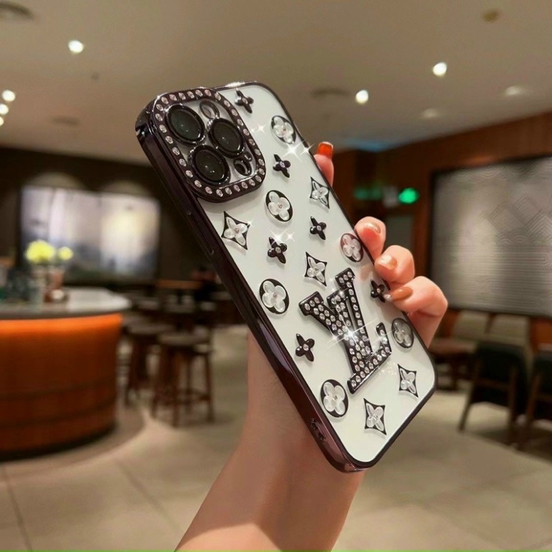 Ốp lưng viền vuông đính đá hoạ tiết LV cho iPhone 7 Plus, 8, X, XS, XS Max, 11, 11 Pro Max siêu đẹp sang trọng