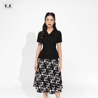 Chân váy đen công sở họa tiết dáng chữ a k&k fashion cv05-25 chất liệu lụa 2 da