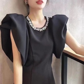 Hàng Có Sẵn Hàng Có Sẵn Áo Tay Phồng Ôm Dáng Đính Đá Thời Trang Mùa Hè 2023