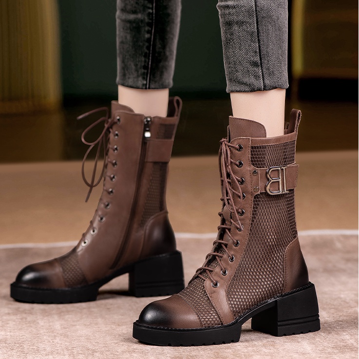 Giày Bốt Martin Phối Lưới Thoáng Khí Phong Cách Mới 2023