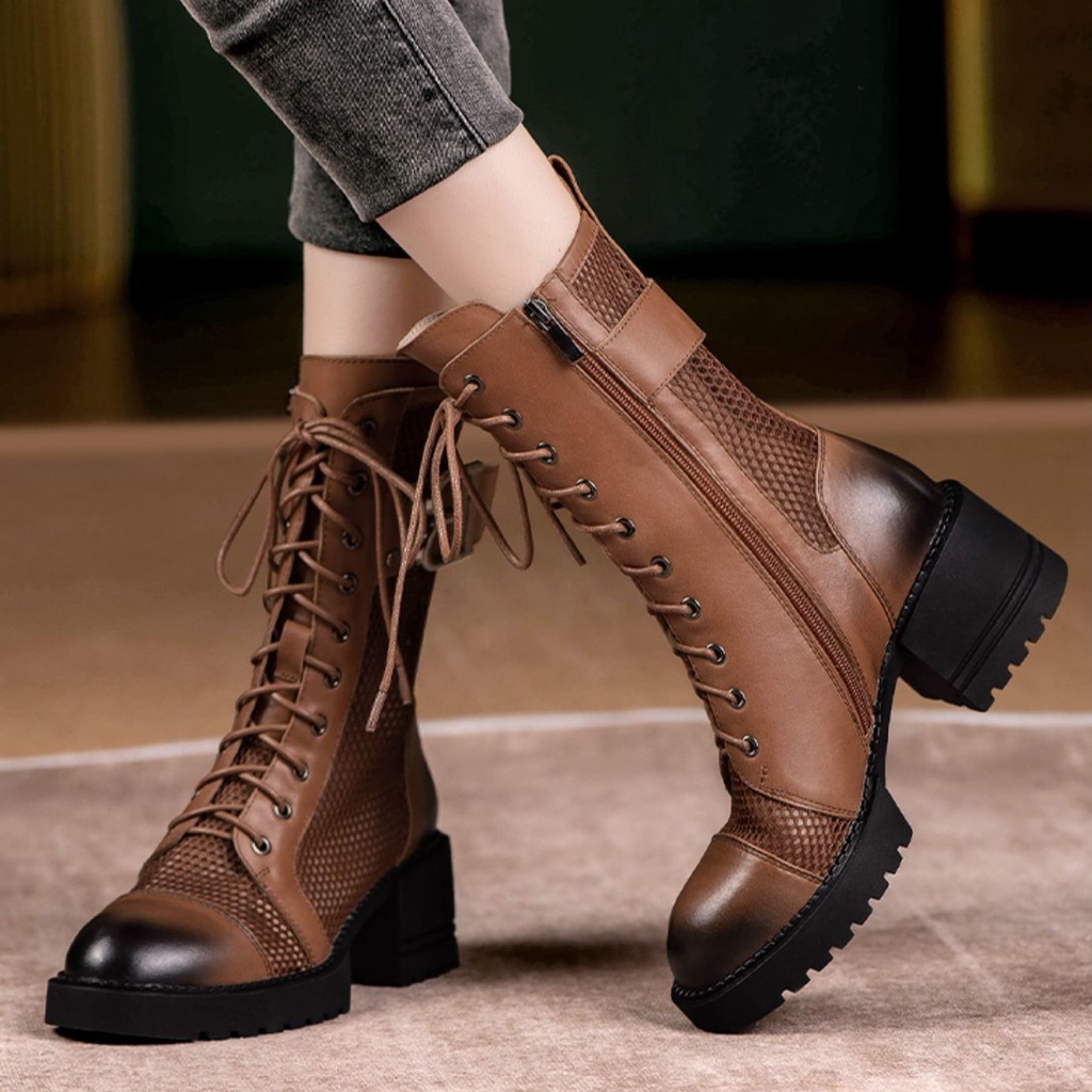 Giày Bốt Martin Phối Lưới Thoáng Khí Phong Cách Mới 2023