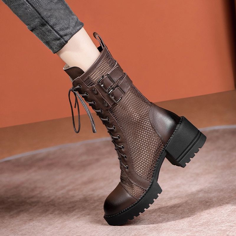 Giày Bốt Martin Phối Lưới Thoáng Khí Phong Cách Mới 2023