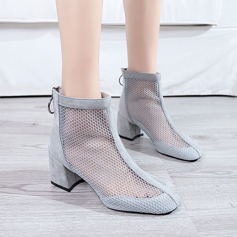 Giày Bốt Cao Gót Phối Lưới Rỗng Thời Trang Mùa Hè 2020 Cho Nữ