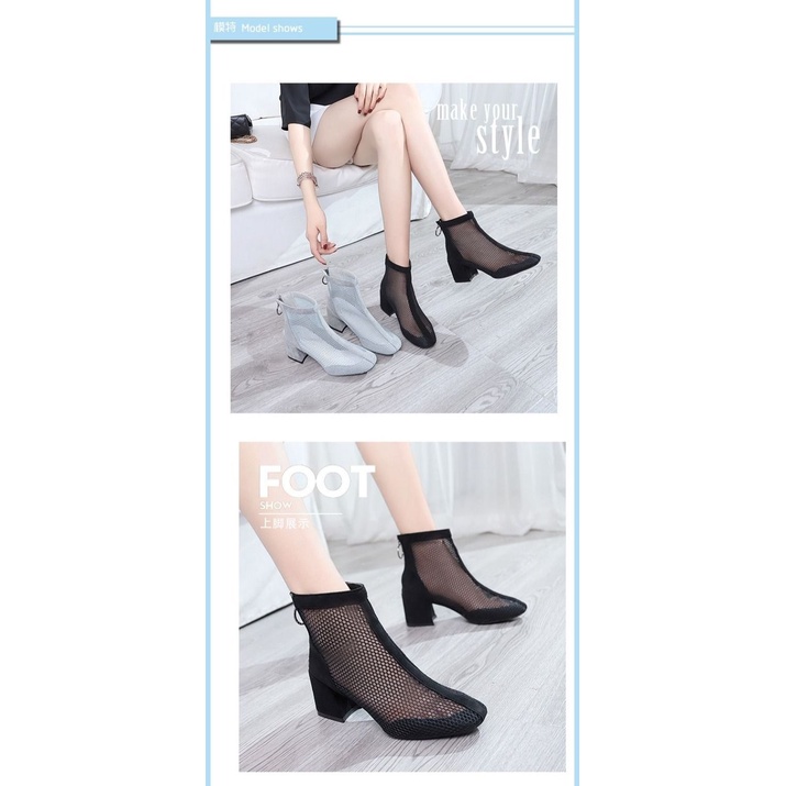 Giày Bốt Cao Gót Phối Lưới Rỗng Thời Trang Mùa Hè 2020 Cho Nữ