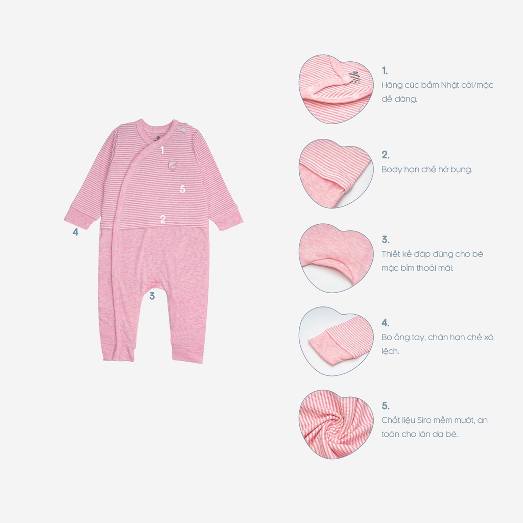 Bodysuit cho bé Sơ Sinh cài cúc chéo chất liệu Siro Cotton mềm mại BU Baby BSR210800 | Quần áo BU Baby chính hãng