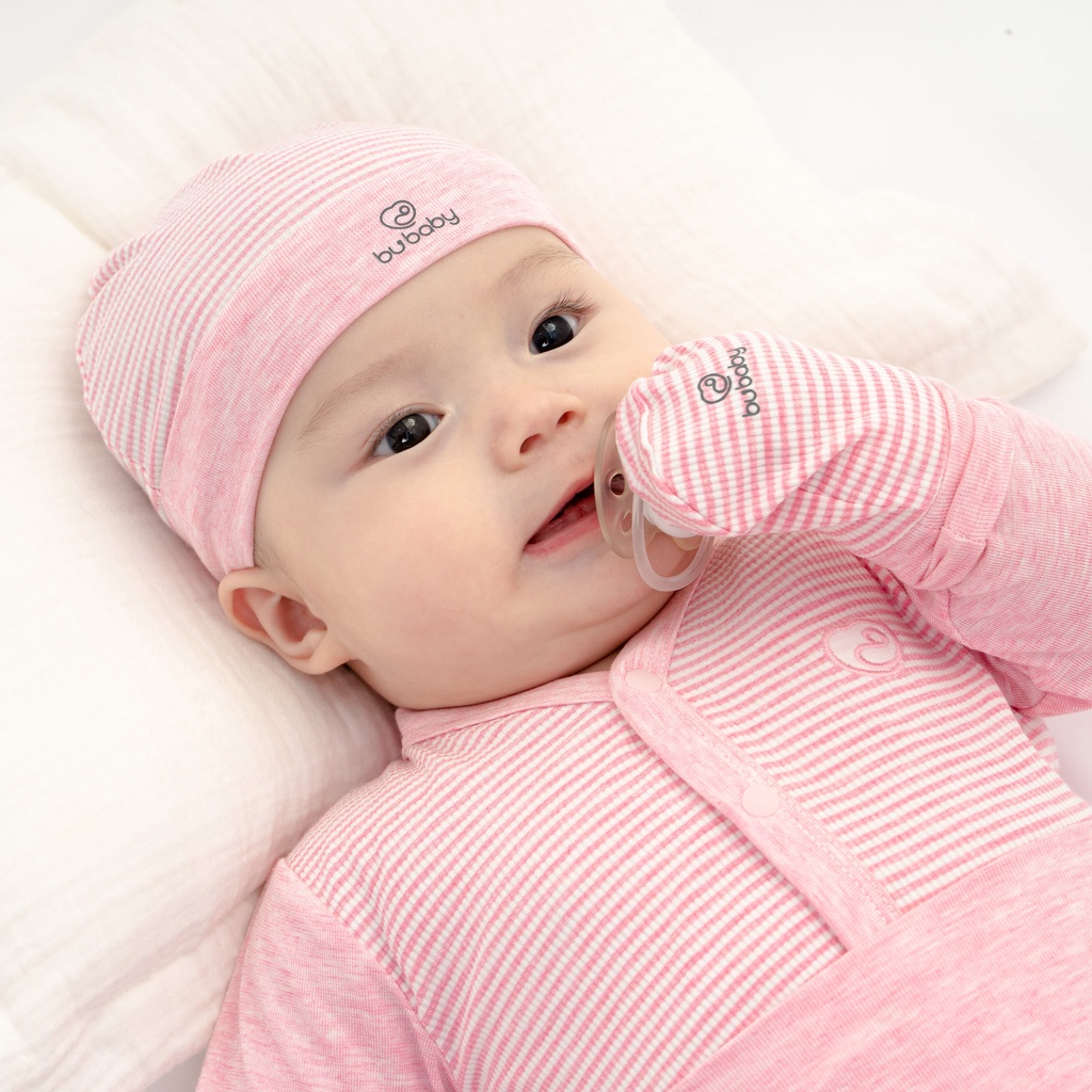 Mũ Sơ Sinh cho bé kẻ ngang basic, chất liệu Siro Cotton BU Baby ASR192200 | Phụ kiện BU Baby chính hãng