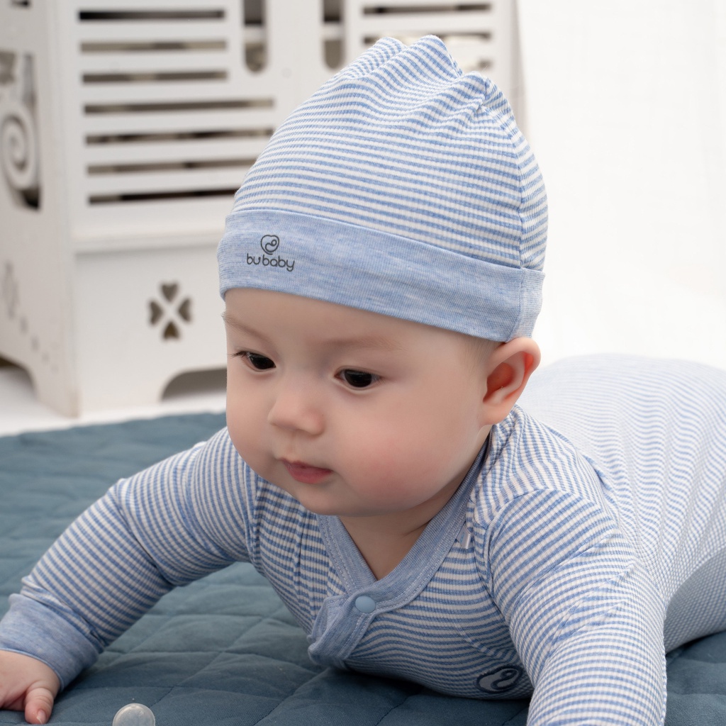 Mũ Sơ Sinh cho bé kẻ ngang basic, chất liệu Siro Cotton BU Baby ASR192200 | Phụ kiện BU Baby chính hãng