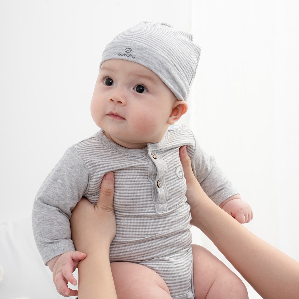 Mũ Sơ Sinh cho bé kẻ ngang basic, chất liệu Siro Cotton BU Baby ASR192200 | Phụ kiện BU Baby chính hãng