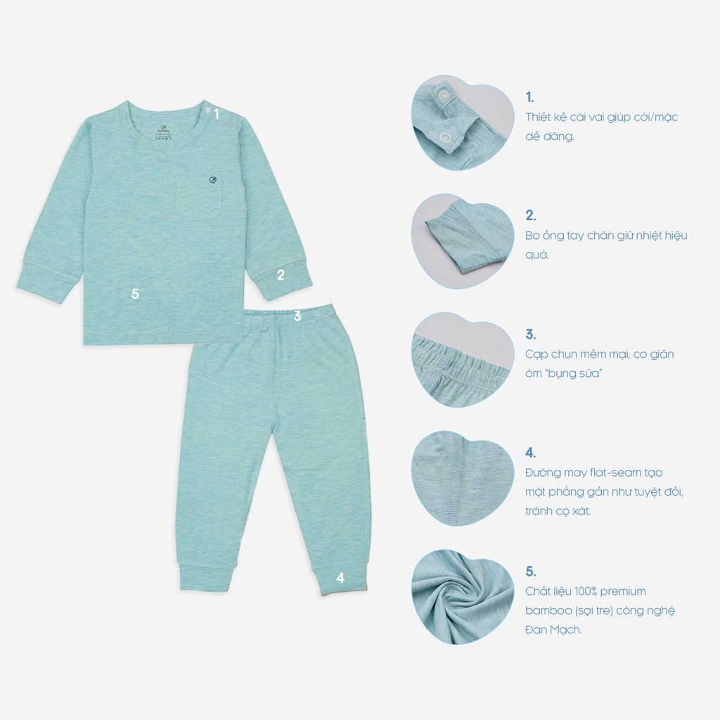 Bộ Dài Tay cho bé mặc ngủ, mặc trong phòng điều hoà chất liệu Sợi Tre BU Baby BBB110106 | Quần áo BU Baby chính hãng
