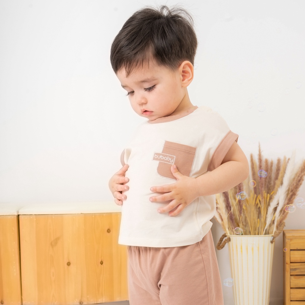 Bộ quần áo ngắn tay cài vai, túi ngực Brownie BOC130100 | Quần áo BU Baby chính hãng