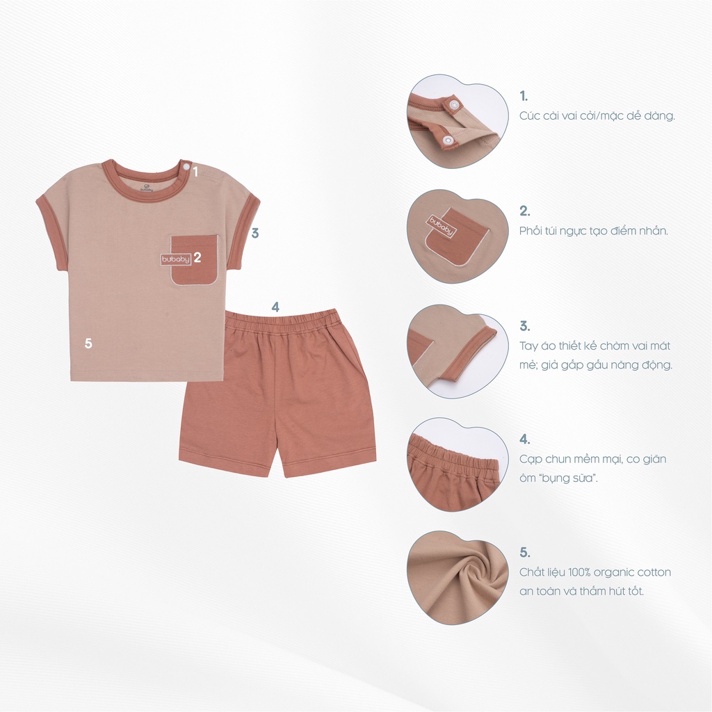 Bộ quần áo ngắn tay cài vai, túi ngực Brownie BOC130100 | Quần áo BU Baby chính hãng