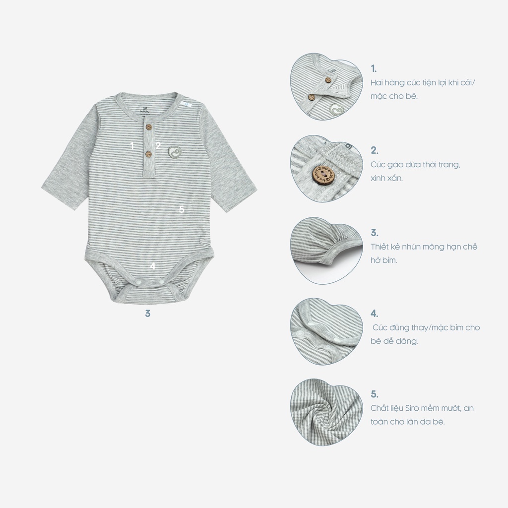 Body chip bé trai, bé gái 3-12M, chất liệu siro cotton BU Baby BSR220300 | Quần áo BU Baby chính hãng