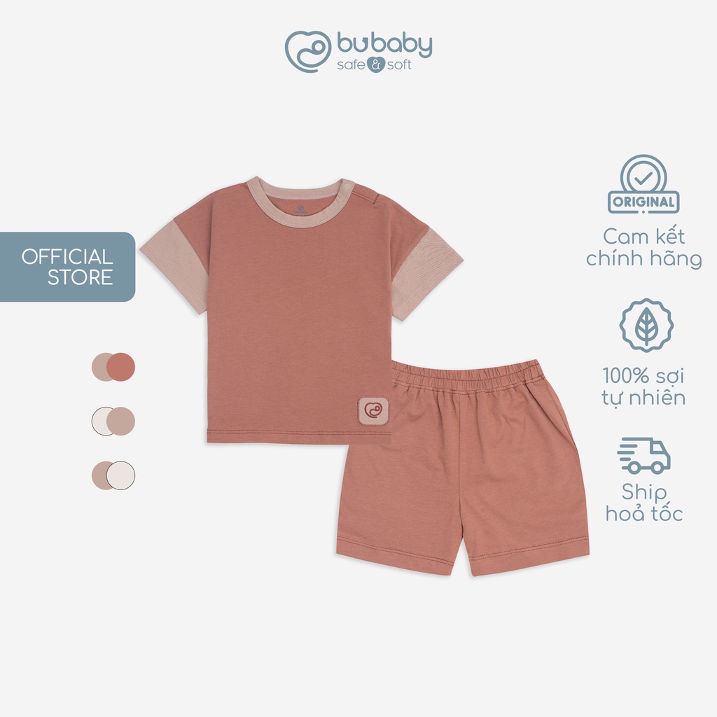 Bộ quần áo ngắn tay cài vai, phối tay Brownie BOC130101 | Quần áo BU Baby chính hãng