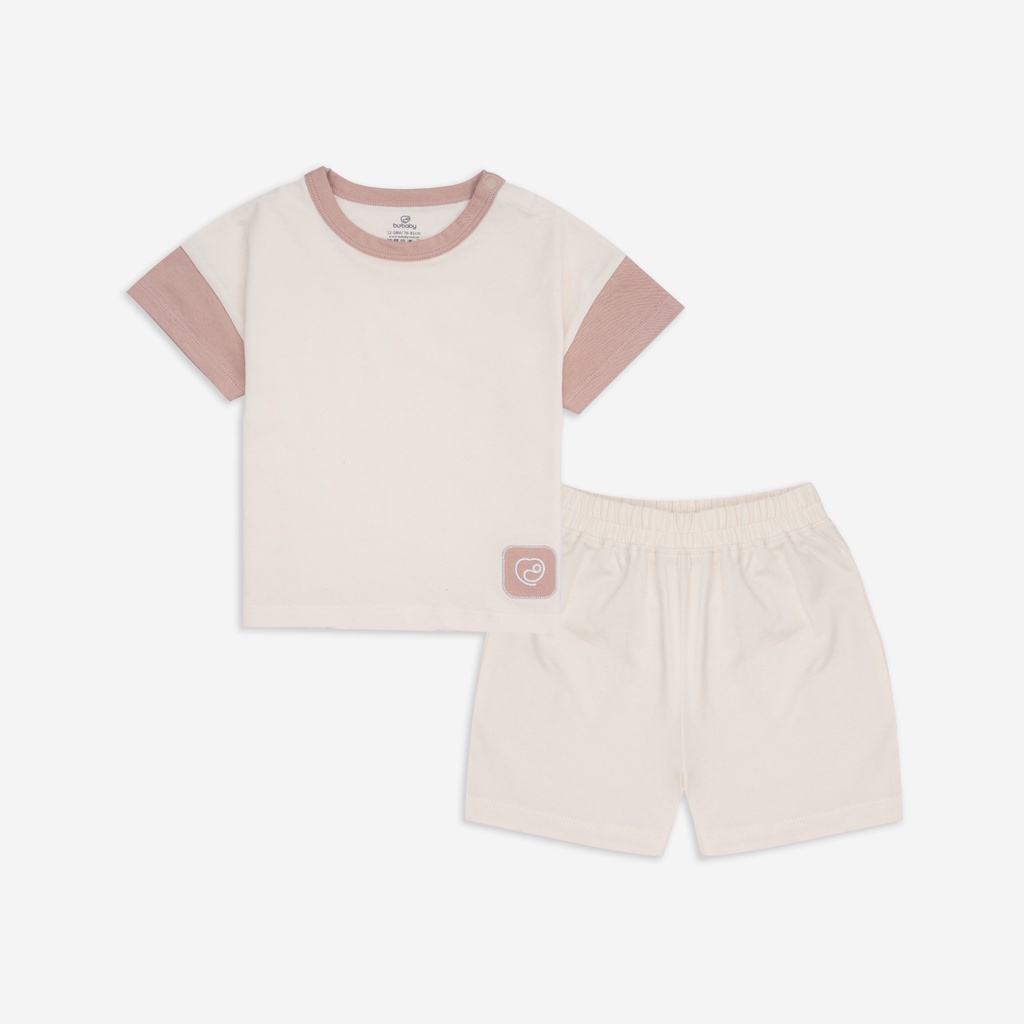Bộ quần áo ngắn tay cài vai, phối tay Brownie BOC130101 | Quần áo BU Baby chính hãng