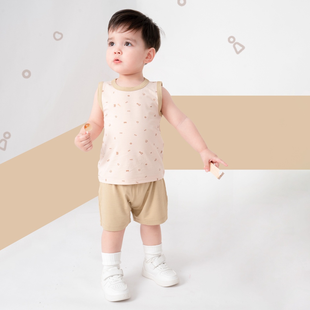 Bộ quần áo sát nách cổ tròn Bambus Signature - BBB140405 | Quần áo BU Baby chính hãng