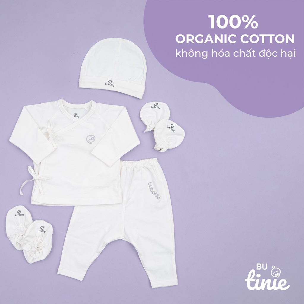 Bộ quần áo cài chéo dài tay cho trẻ sinh thiếu tháng, nhẹ cân dưới 2.5kg BU Baby chính hãng