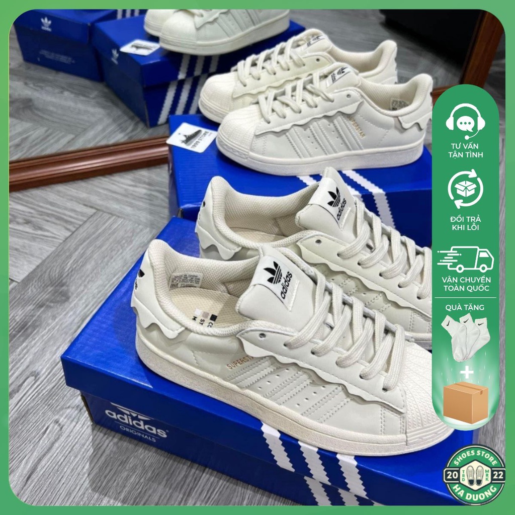 Giày Adidas Superstar Das Sò 3 Màu Kem, Hồng, Xanh, Giày thể thao Adidas Sò Trắng bản cao cấp hót 2022