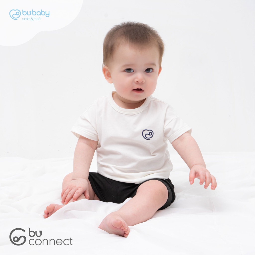 Áo cộc tay cho bé màu trắng trơn chất liệu sợi tre cotton BU Baby BBC330402 | Quần áo BU Baby chính hãng