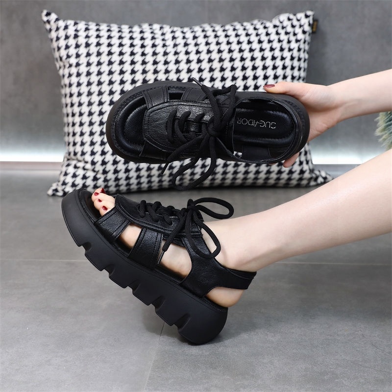 Giày Sandal Da Đế Mềm Dày Thời Trang Mùa Hè 2023 Cho Nữ