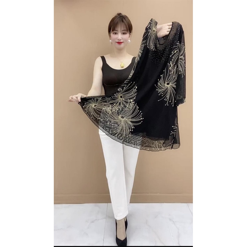 Áo Sơ Mi Chiffon Tay Lửng In Họa Tiết Thời Trang Cho Phụ Nữ Trung Niên
