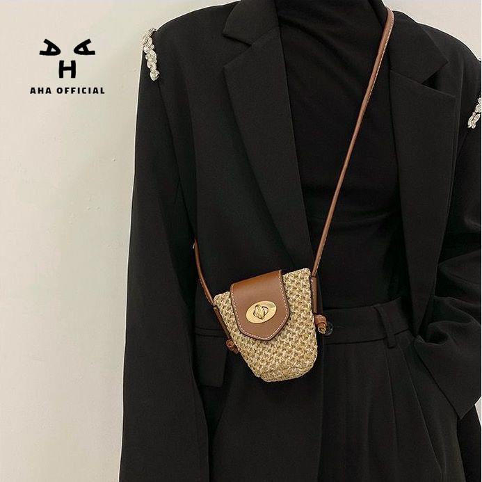 Túi Đeo Chéo Mini Đan Lát Phong Cách Mới Lạ Dành Cho Nữ