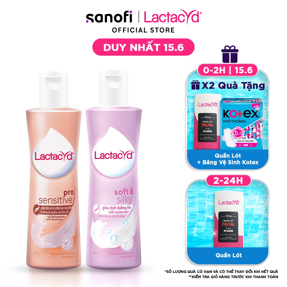 Bộ Dung Dịch Vệ Sinh Phụ Nữ Lactacyd Soft & Silky Dưỡng Ẩm 250ml + Pro Sensitive Cho Da Nhạy Cảm 250ml
