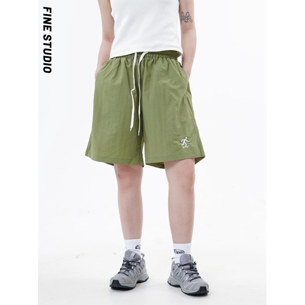 Quần Short Thể Thao Lưng Cao Ống Rộng Phong Cách Đường Phố Mỹ Cá Tính Dành Cho Nam Nữ