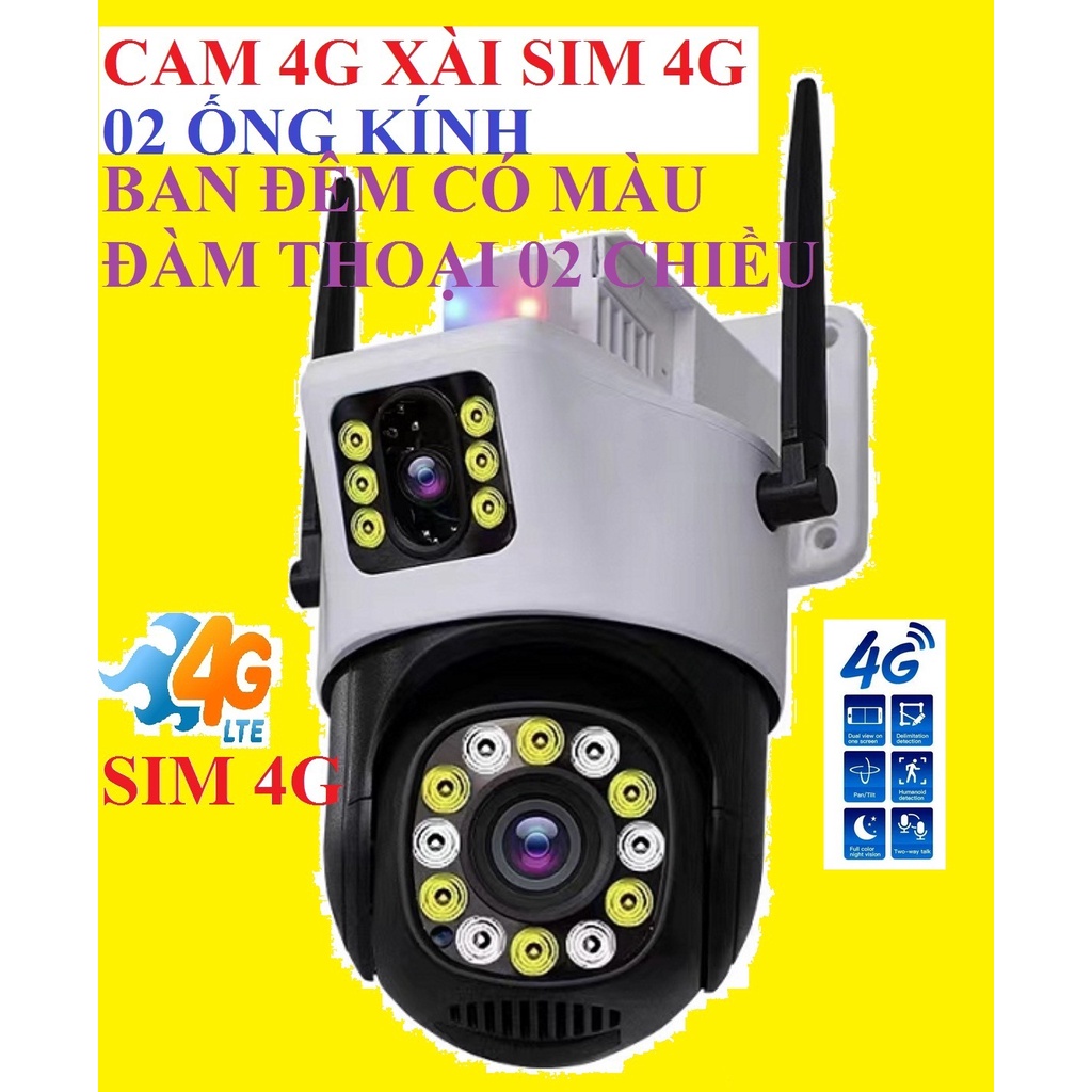 Camera 4g 2 Mắt Kép ,camera 2 khung hình 4G Wifi Cao Cấp, Xem 2 Cam Cùng 1 Lúc, Hình Ảnh Full HD, Tích Hợp Hồng Ngoại