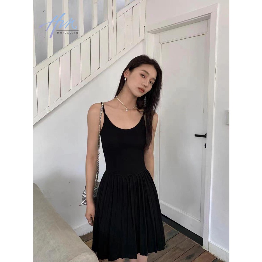 Đầm Hai Dây Dệt Kim Màu Đen Dáng Ôm Thời Trang Mùa Hè 2023 Cho Bạn Gái