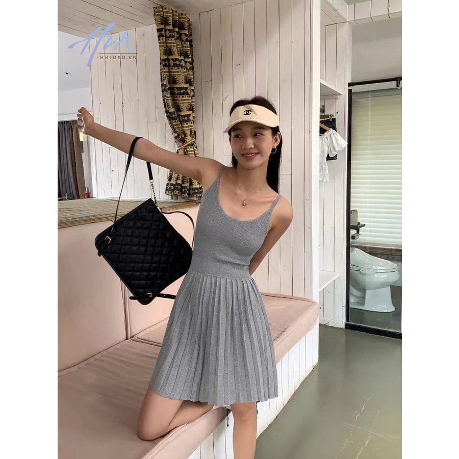 Đầm Hai Dây Dệt Kim Màu Đen Dáng Ôm Thời Trang Mùa Hè 2023 Cho Bạn Gái