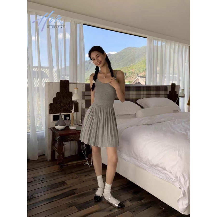 Đầm Hai Dây Dệt Kim Màu Đen Dáng Ôm Thời Trang Mùa Hè 2023 Cho Bạn Gái