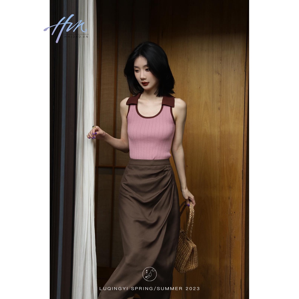 Áo Hai Dây Cổ polo Dáng Ôm Phong Cách Retro Dành Cho Nữ