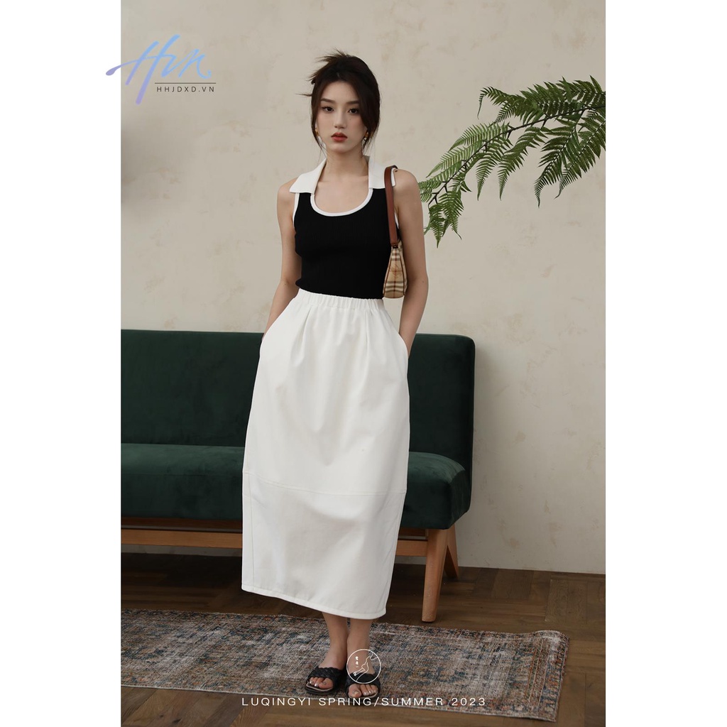 Áo Hai Dây Cổ polo Dáng Ôm Phong Cách Retro Dành Cho Nữ