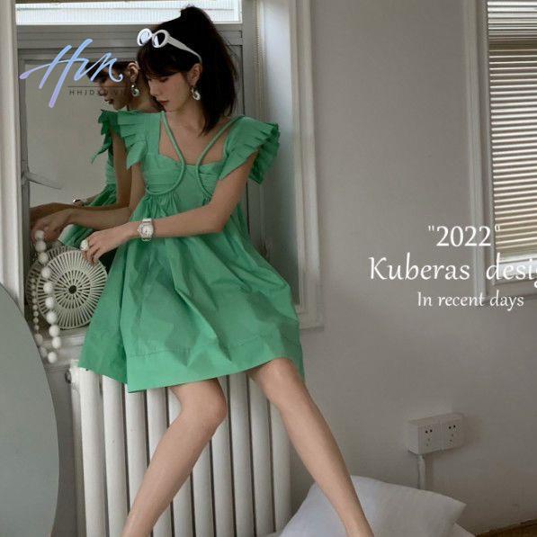 Đầm Dây Tay Ngắn In Họa Tiết Thanh Lịch Cao Cấp Cho Nữ