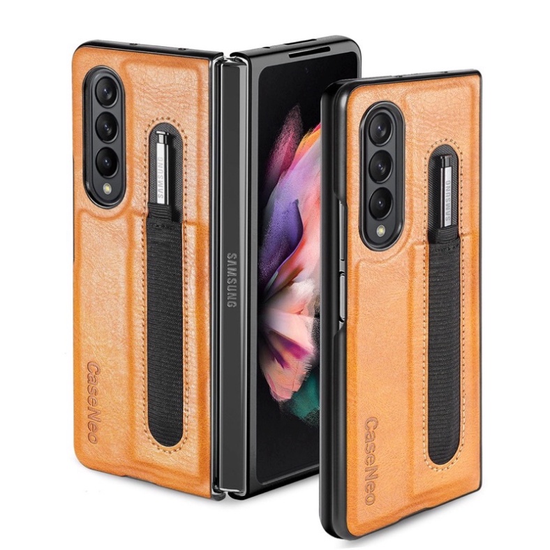 Ốp lưng da cho Samsung  Z Fold 4 5G, Z Fold 3 5G có khe gài bút sang trọng lịch lãm