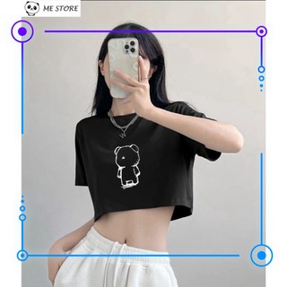 Áo croptop ngắn tay form rộng dáng rộng in hình gấuchất liệu 100% cotton - me me store