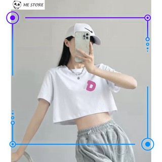Áo croptop ngắn tay form rộng dáng rộng in chữ D chất liệu 100% cotton - me me store