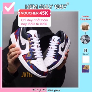 Giày jordan thổ cẩm, jd thổ cẩm cổ thấp đế khâu 100% hàng cao cấp, full box bill Hẻm giày 1997