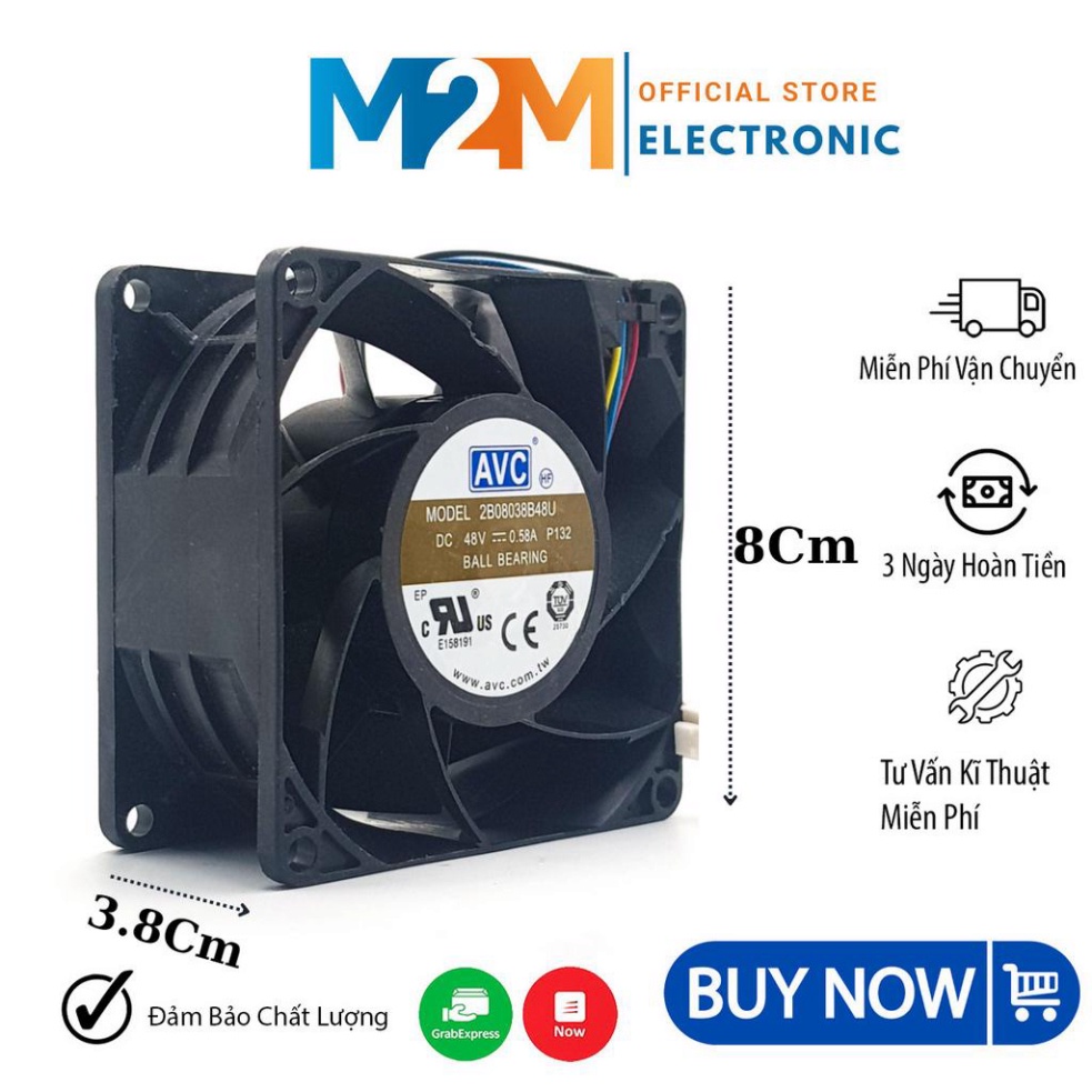 Quạt tản nhiệt 48V 0.58A 8CM 8x8x3.8CM AVC chính hãng siêu khỏe ShopLinhKienHT
