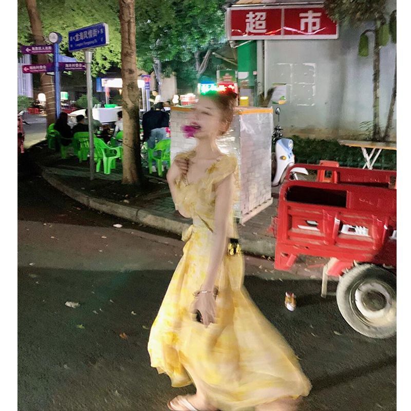 Đầm Hoa Ngắn Tay Nhấn Eo Thời Trang Dành Cho Nữ