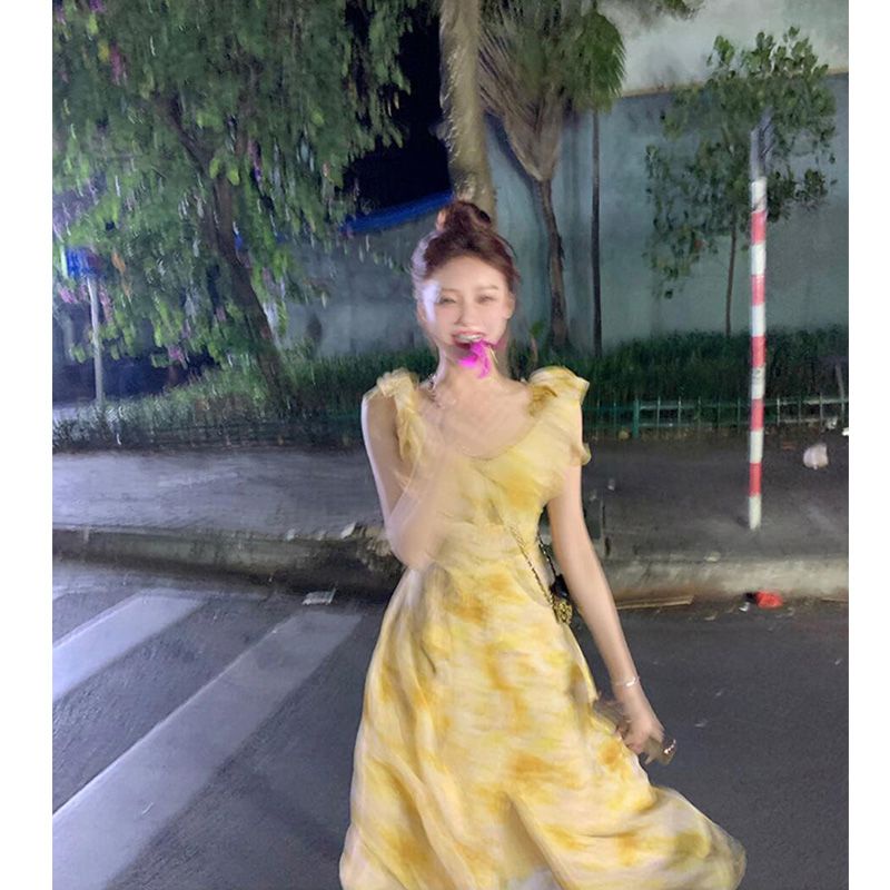 Đầm Hoa Ngắn Tay Nhấn Eo Thời Trang Dành Cho Nữ